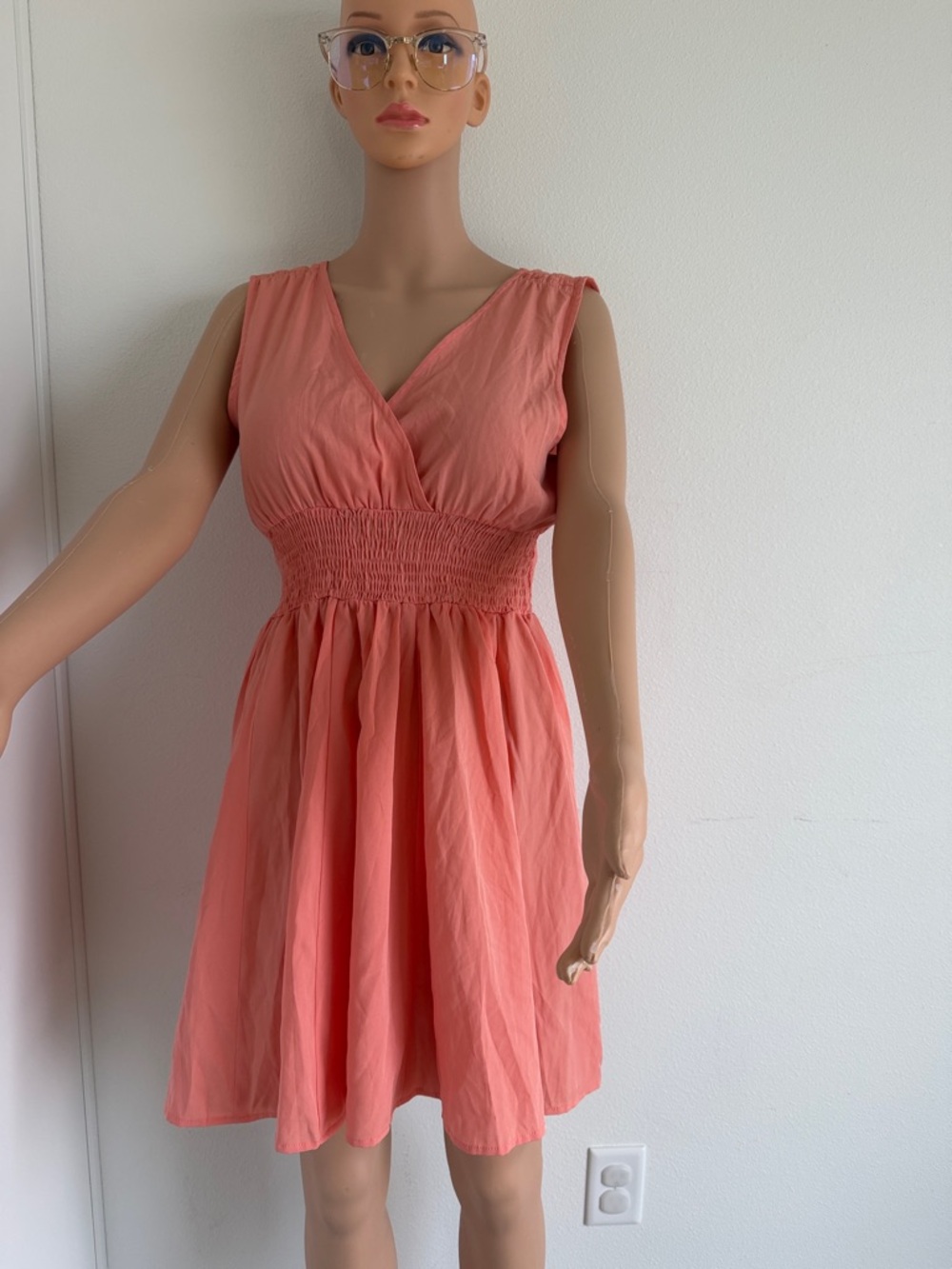 Derek Heart Coral Sleeveless Smocked-Waist Mini Dress